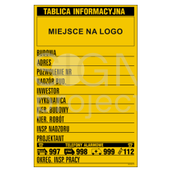 TABLICA BUDOWLANA INFORMACYJNA (Z MIEJSCEM NA LOGO)